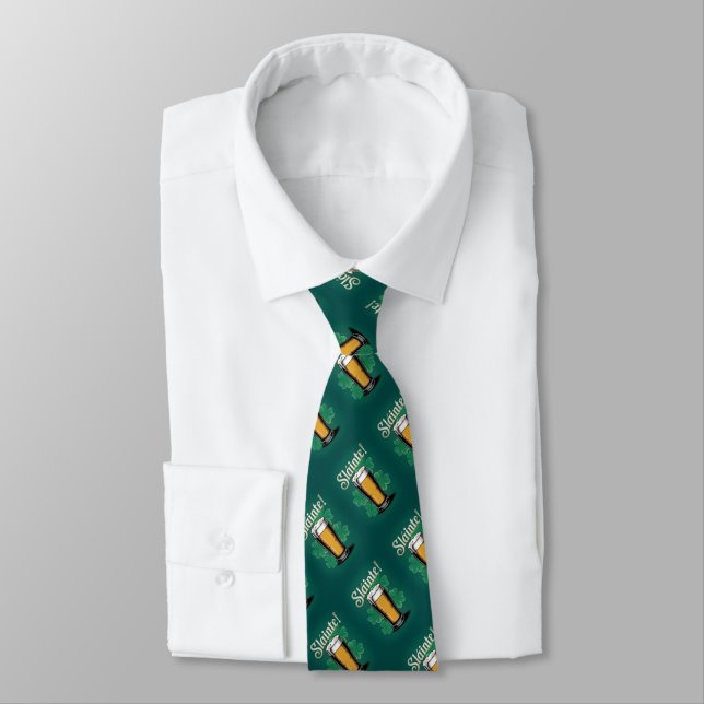 Slàinte! Saint Patrick's Day Pint of Beer on Green Neck Tie (Tied)