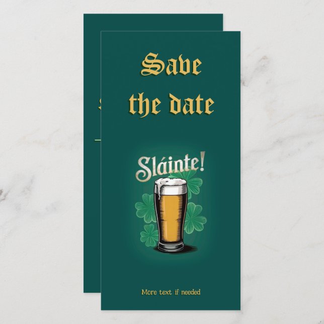 Slàinte! Saint Patrick's Day Pint of Beer on Green Save The Date (Front/Back)