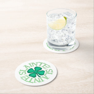 Slainte! white round paper drink coasters
