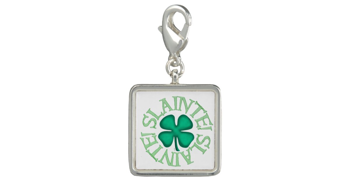 Slainte white silver square charm | Zazzle