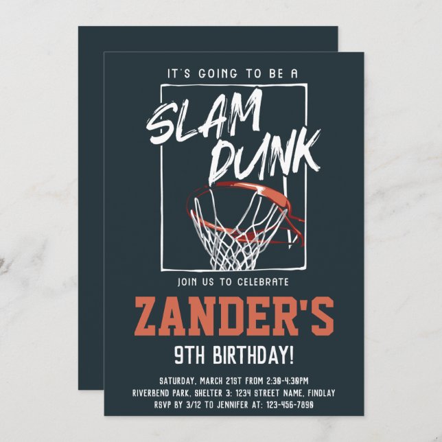 Slam Dunk Basketball Birthday Party, Any Age Invitation (Front/Back)