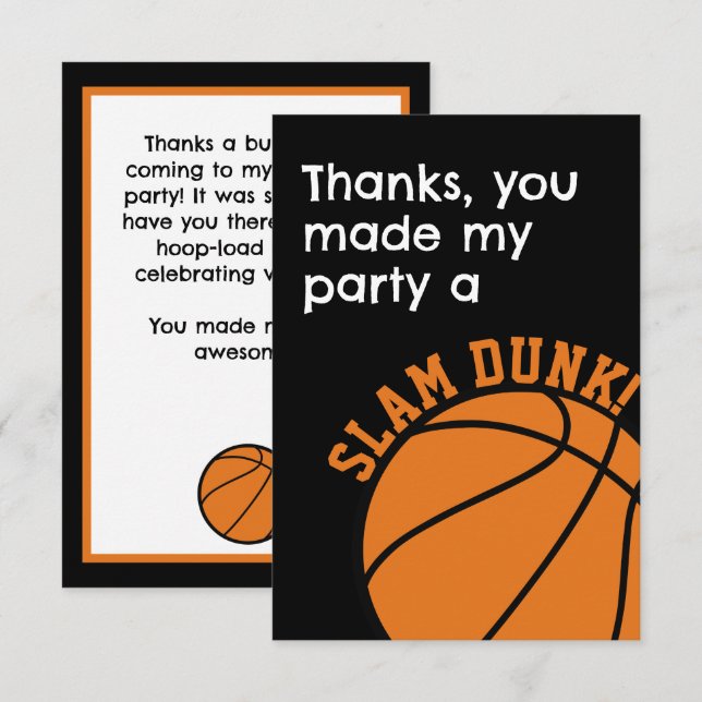 Slam Dunk Basketball Birthday Party  Thank You Card (Front/Back)