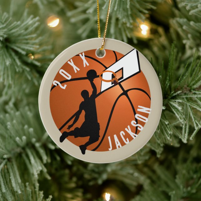 Slam Dunk! Basketball Player Christmas Ceramic Ornament (Tree)