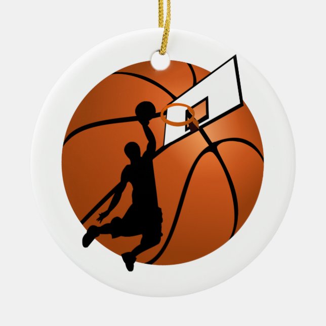 Slam Dunk Basketball Player w/Hoop on Ball Ceramic Ornament (Front)