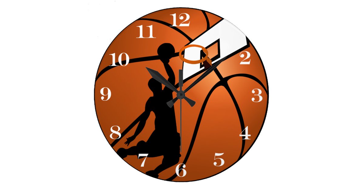 Slam Dunk Basketball Player w/Hoop on Ball Large Clock ...