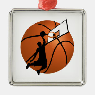 Slam Dunk Basketball Player w/Hoop on Ball Metal Ornament