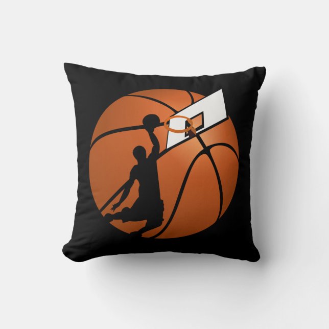 Slam Dunk Basketball Player w/Hoop on Ball Throw Pillow (Front)