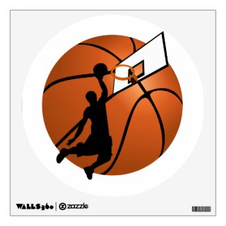 Slam Dunk Basketball Player w/Hoop on Ball Wall Sticker
