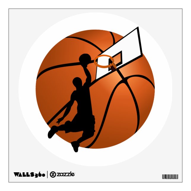 Slam Dunk Basketball Player w/Hoop on Ball Wall Sticker (Front)