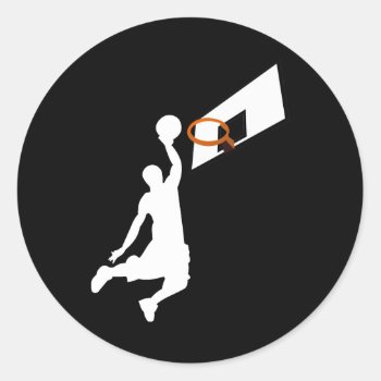 Slam Dunk Basketball Player - White Silhouette Classic Round Sticker by gravityx9 at Zazzle
