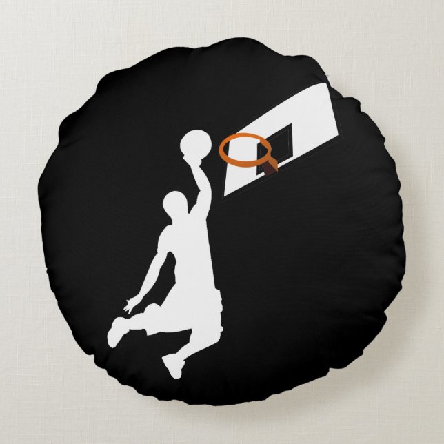 Slam Dunk Basketball Player - White Silhouette Round Pillow (Back)