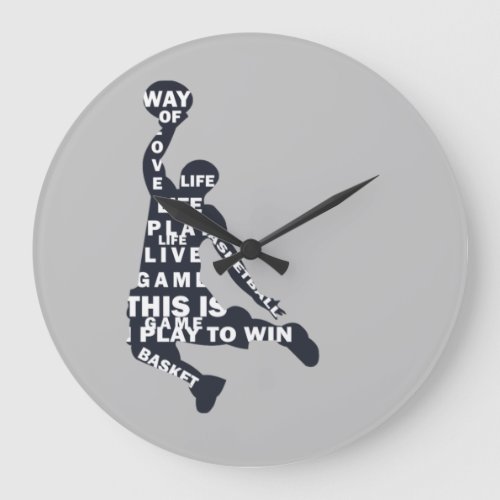 Slam dunk basketball player with full body text large clock
