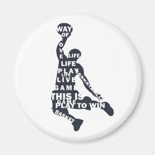Slam dunk basketball player with full body text magnet