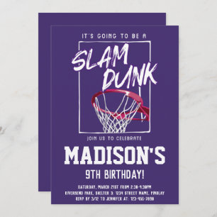 Slam Dunk Basketball Purple Birthday Party Any Age Invitation