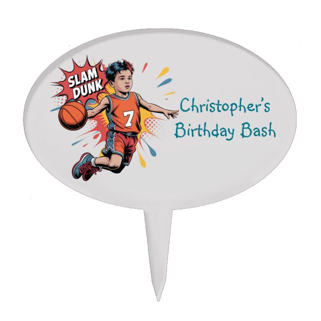 Slam Dunk Boy Birthday Bash Cake Topper (Front)