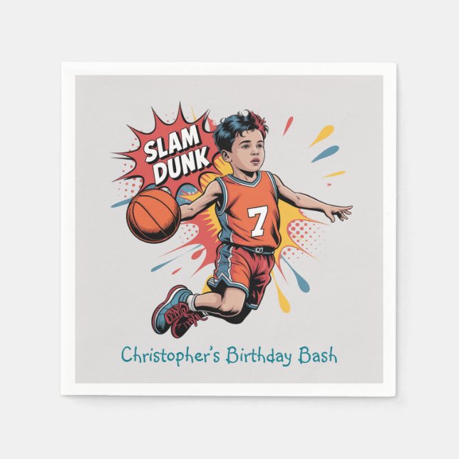 Slam Dunk Boy Birthday Bash Napkins (Front)