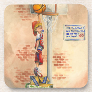 Slam Dunk on Basketball Hoop by Jay Throckmorton Beverage Coaster
