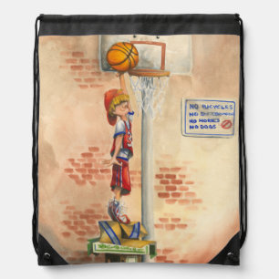 Slam Dunk on Basketball Hoop by Jay Throckmorton Drawstring Bag