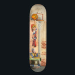 Slam Dunk on Basketball Hoop by Jay Throckmorton Skateboard Deck<br><div class="desc">What do you do when you cannot ride you skateboard, your bike, your horse or even play with your dog? You practice your slam dunk routine, of course. Standing on a stack of boxes, this young man wants to make sure he can rock the basketball hoop with his skills. Get...</div>