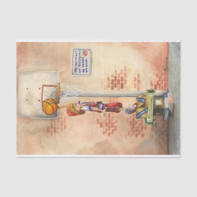 Slam Dunk on Basketball Hoop by Jay Throckmorton Tissue Paper (Front)