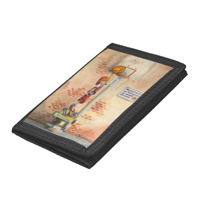 Slam Dunk on Basketball Hoop by Jay Throckmorton Tri-fold Wallet (Bottom)