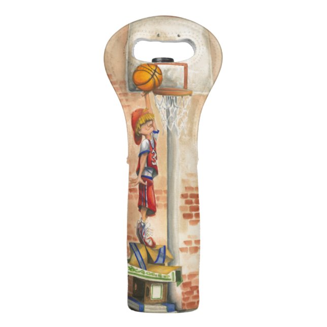 Slam Dunk on Basketball Hoop by Jay Throckmorton Wine Bag (Back)