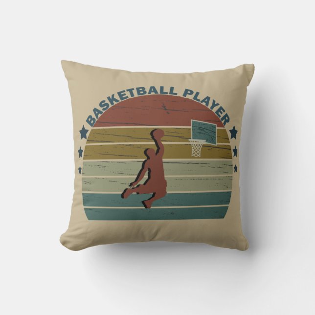 Slam Dunk Retro Basketball Player Throw Pillow (Front)