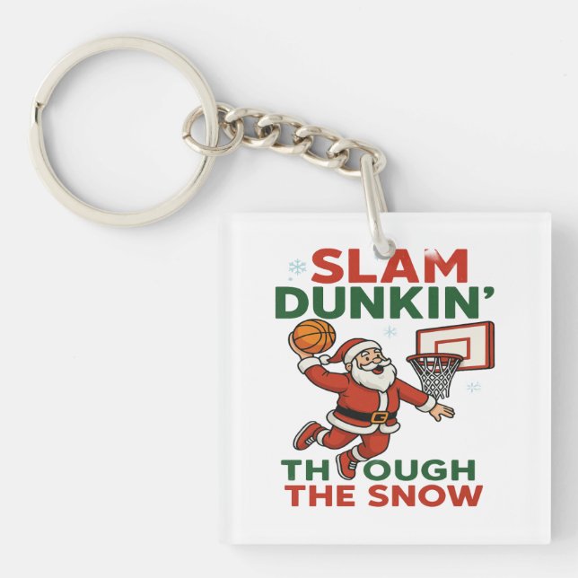 Slam Dunkin Through The Snow- Christmas Basketball Keychain (Front)