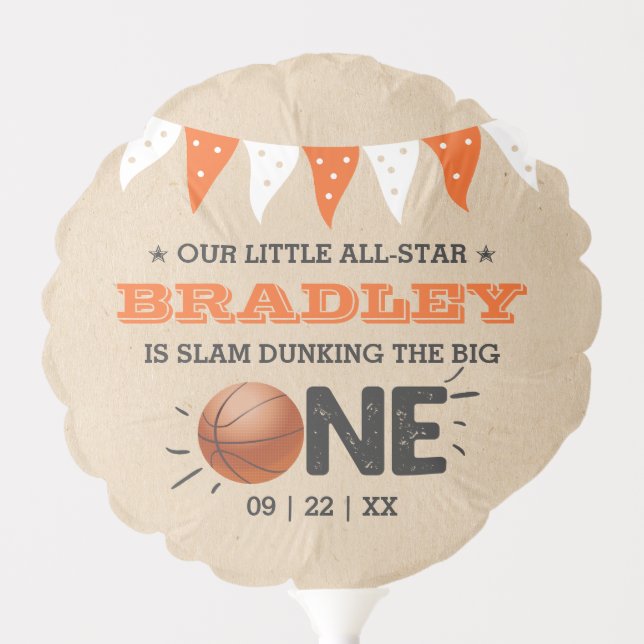 Slam Dunking The Big One | Basketball 1st Birthday Balloon (Front)