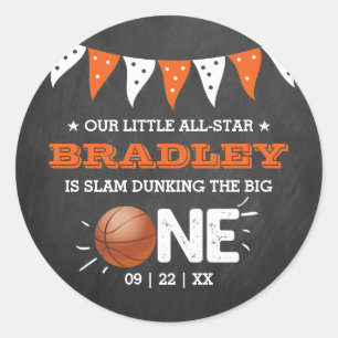 Slam Dunking The Big One Basketball 1st Birthday Classic Round Sticker