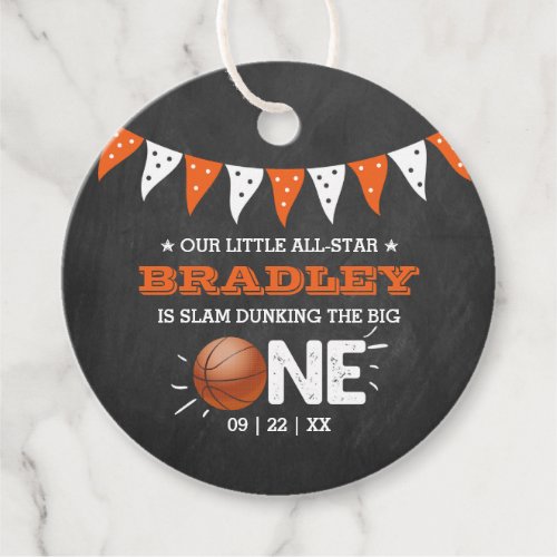 Slam Dunking The Big One  Basketball 1st Birthday Favor Tags