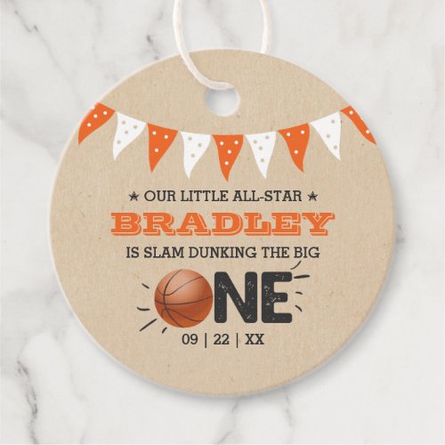 Slam Dunking The Big One  Basketball 1st Birthday Favor Tags