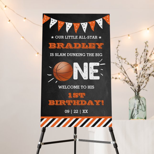 Slam Dunking The Big One | Basketball 1st Birthday Foam Board (In Situ (Stand))