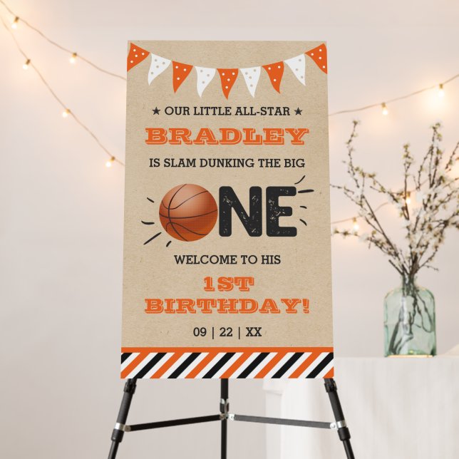 Slam Dunking The Big One | Basketball 1st Birthday Foam Board (In Situ (Stand))