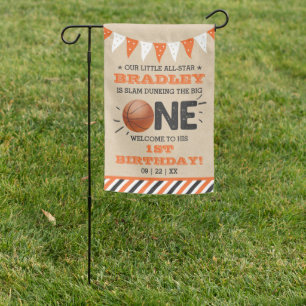 Slam Dunking The Big One Basketball 1st Birthday Garden Flag