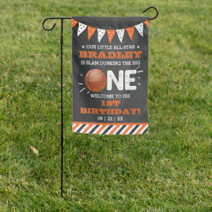 Slam Dunking The Big One   Basketball 1st Birthday Garden Flag