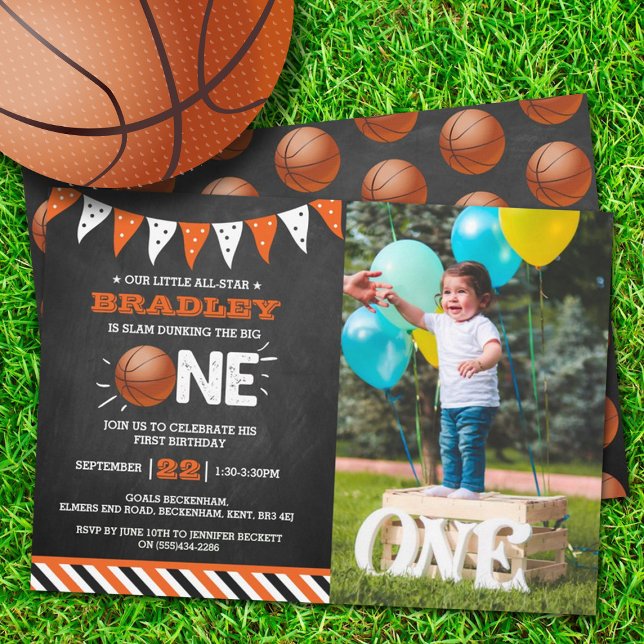 Slam Dunking The Big One | Basketball 1st Birthday Invitation (Creator Uploaded)