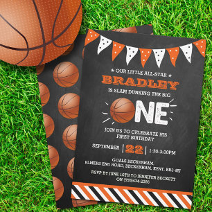 Slam Dunking The Big One   Basketball 1st Birthday Invitation