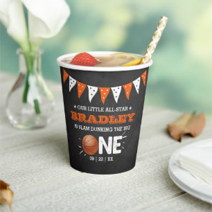Slam Dunking The Big One Basketball 1st Birthday Paper Cups