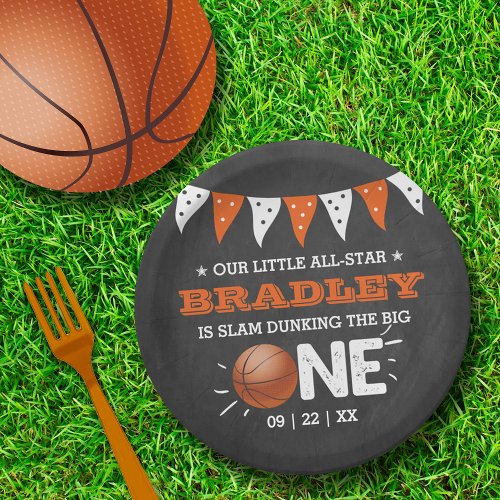 Slam Dunking The Big One  Basketball 1st Birthday Paper Plates