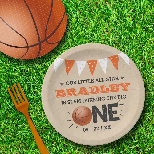Slam Dunking The Big One  Basketball 1st Birthday Paper Plates