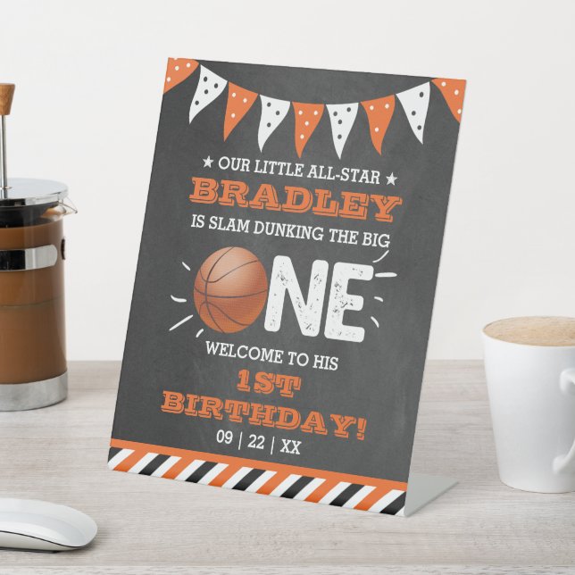 Slam Dunking The Big One | Basketball 1st Birthday Pedestal Sign (In SItu)