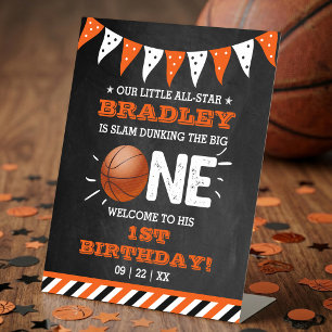Slam Dunking The Big One Basketball 1st Birthday Pedestal Sign