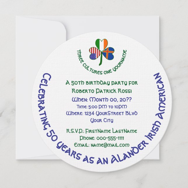 Slander Irish USA Shamrock Personalized Birthday Invitation (Front)