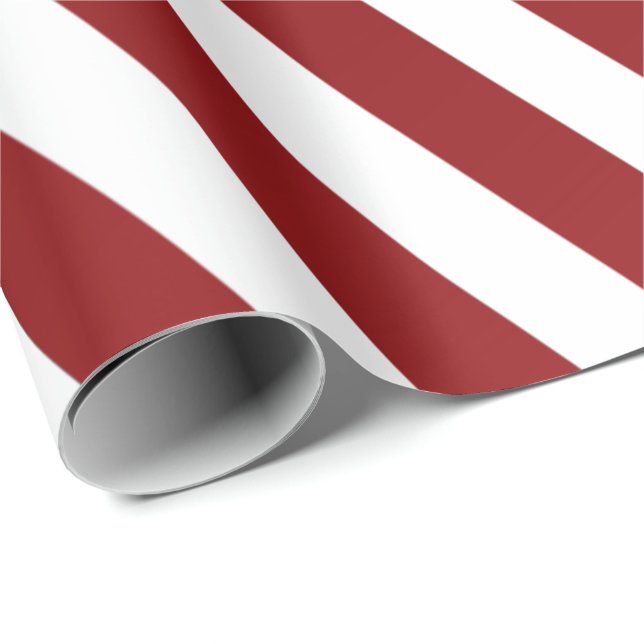 Slant Big Stripes LinesRuby Red Metallic White Wrapping Paper (Roll Corner)