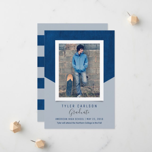 Slanted Background Photo Graduation Announcement (Front/Back In Situ)