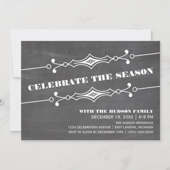 Slanted Chalkboard Holiday Party Invite (Front)