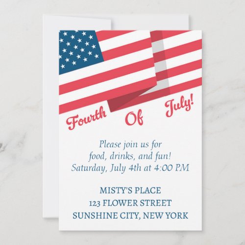 SLANTED FOURTH OF JULY FLAG ON TOP INVITATION