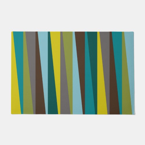 Slanted Stripes Bold Geometric in Green Blue Gold Doormat