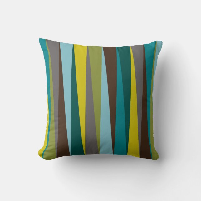 Slanted Stripes Bold Geometric in Green Blue Gold Throw Pillow (Front)